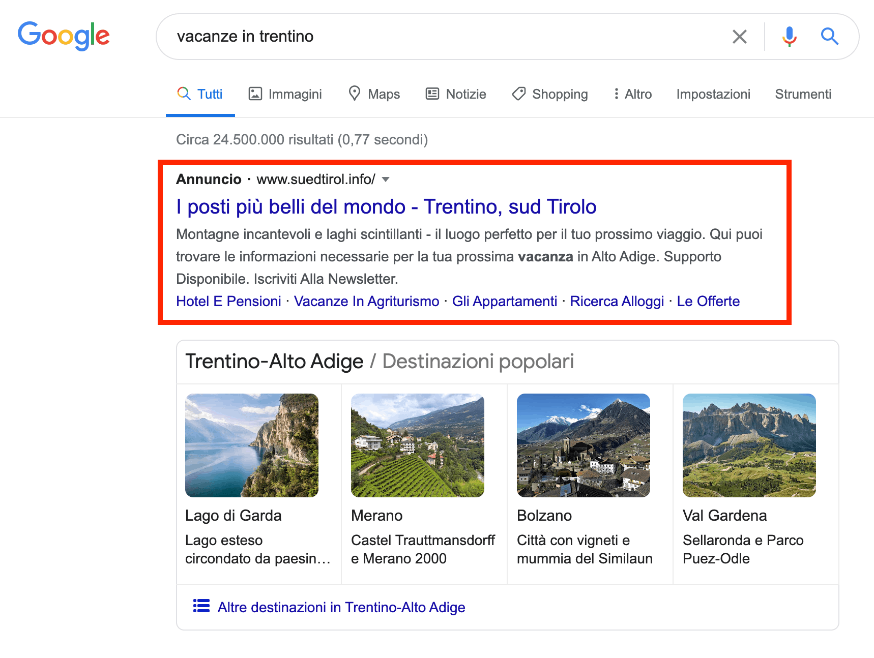 Esempio di annuncio Search