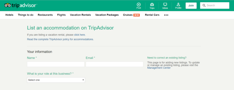 Listing business on tripadvisor your information