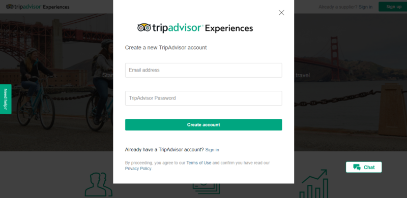 TripAdvisor Experiences: Signing Up